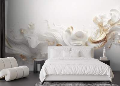 Luxuriant blossoms design with a hint of gold on a white background Wall mural