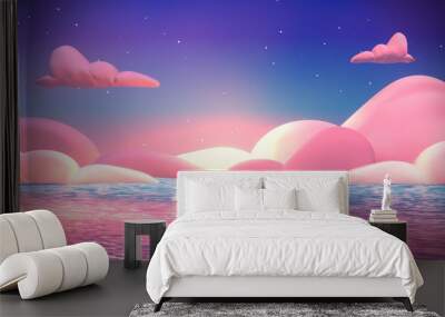 Beautiful cartoon ocean scene. 3d rendering picture. Wall mural