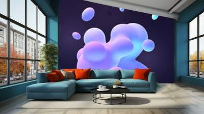 Blue and purple gradient color floating liquid blob. 3d rendering picture. Wall mural