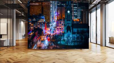 Entire futuristic city skyline view of downtown Toronto Canada. Modern buildings, urban architecture, cars travelling. construction and development in a busy city Wall mural