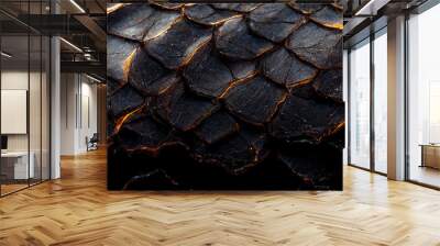 Texture of black dark dragon scales close up Wall mural