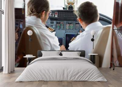 Pilots Operating Controls Of Corporate Jet Wall mural