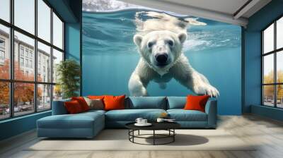 A polar bear swimming in a water Wall mural