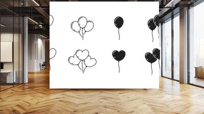 birthday baloon icon set. Round and heart shape baloon. Vector EPS 10 Wall mural