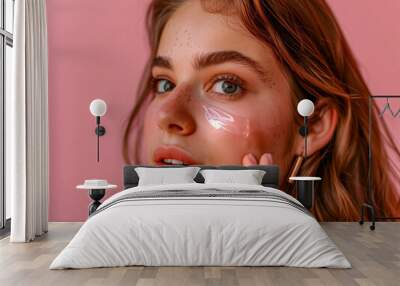 Girl puts serum on her face Wall mural