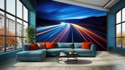 Moving car lights on highway at night long Wall mural