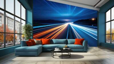 Moving car lights on highway at night long Wall mural