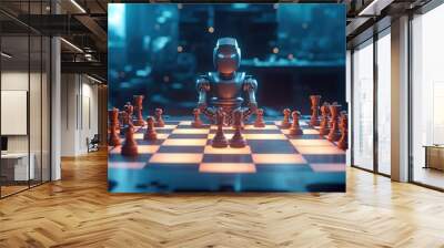 Robot ai strategy play chess game chessboard Wall mural