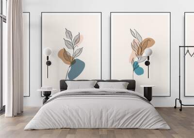 Vector wall art poster set with hand drawn abstract shapes, boho elements for home decor, print etc. Wall mural