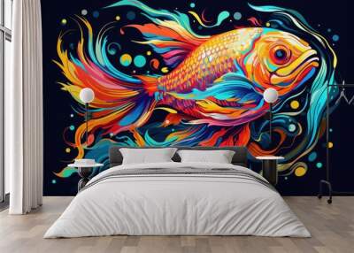 Vibrant color fish illustration Wall mural