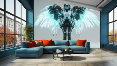 Woman with cybernetic wings that allow her to fly Wall mural