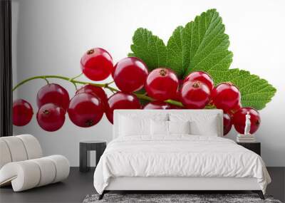 A Luscious Cluster of Glossy Red Currants with Fresh Green Leaves Presenting Nature’s Vibrant Palette Wall mural