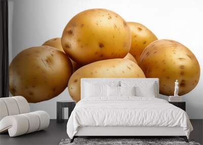 Group of Fresh Potatoes with Speckled Skin on a Transparent Background Wall mural