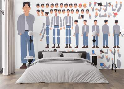 Asian man character constructor. Set of different body, arm and leg positions for animation and creating your own illustrations. DIY kit Wall mural