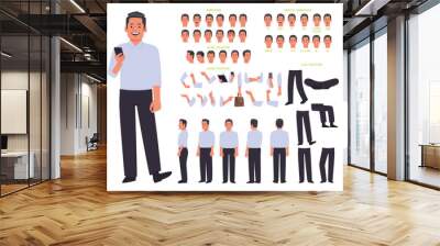 Business man character constructor. Creating an animation of a man, the position of arms and legs, mouth, various emotions. View from different sides Wall mural