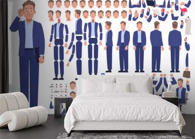 Business man character constructor. Male manager. Set of different body positions, arms and legs, many emotions to create animation Wall mural