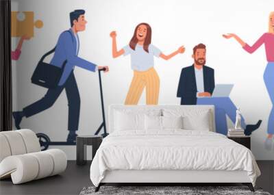 Business people in different poses and actions. Men and women, characters of office employees on a white background Wall mural