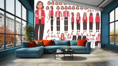 Business woman character constructor. Female manager. Set of different body, arm, leg and head positions, many emotions to create animation Wall mural