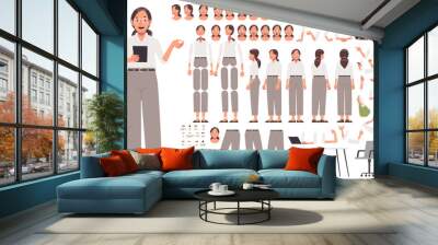 Business woman constructor. Set of different poses of arms and legs, head and body positions for animation and creating your own character options Wall mural