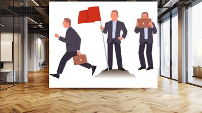 Businessman character set. Man manager in various posess and situations. The person speaks into a megaphone, promotion, runs Wall mural