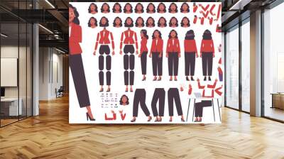 Businesswoman constructor. Set of different positions of hands, legs, head for animation of a business lady character. DIY kit Wall mural