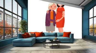 Elderly mother and adult daughter together. Vector illustration Wall mural