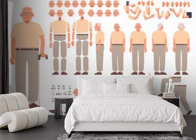 Grandfather character constructor for animation. An elderly man in various poses and views, gestures and emotions Wall mural