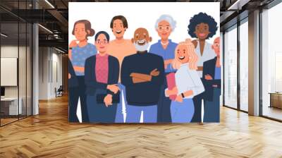 Group portrait of smiling office workers. Multicultural business team, colleagues. Happy men and women stand together Wall mural