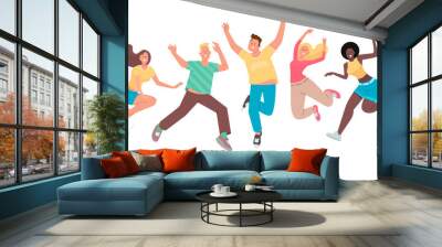 Happy people jump. A set of funny characters. Youth. The concept of happiness, joy and success Wall mural