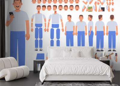 Man character constructor. A set of positions and views of the body, arms, legs, emotions for animation. Vector illustration in flat style Wall mural