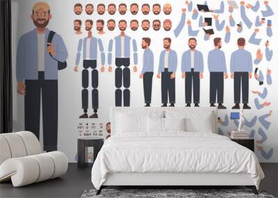 Man character constructor. Guy in casual clothes. Set of different positions of hands, legs, head for creating animation and own illustrations Wall mural