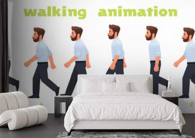 Man character walking animation. Businessman walks, a step by step cycle of pictures. Vector illustration Wall mural