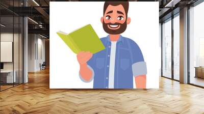 Man is holding a book in his hand. Vector illustration Wall mural