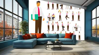 Set of business character  in different situations at work. Office worker man. Vector illustration Wall mural