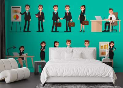 Set of business people and situations. Presentation, agreement, Wall mural