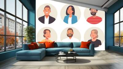 Set of business people avatars. Portraits of happy men and women in a circle on a white background. Vector illustration Wall mural