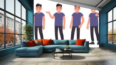 Set of character a handsome Asian man in casual wear in different poses. Vector illustration Wall mural