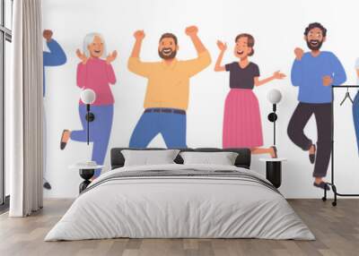 Set of people expressing emotions of joy and happiness. Happy and jubilant men and women in full growth Wall mural