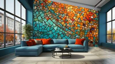 Colorful abstract teal and orange mosaic background. Wall mural