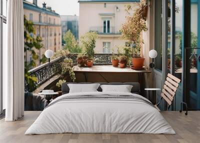 Cozy city apartment terrace with patio furniture. Wall mural