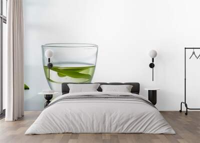 Freshly brewed green leaf tea in glass cup on the table Wall mural