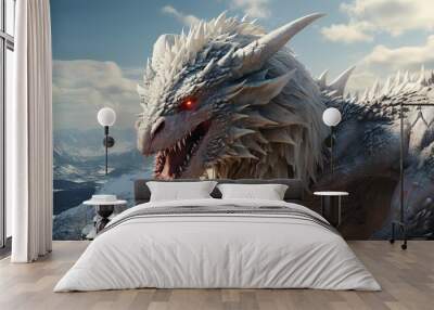 portrait of fantasy white dragon on the top of the mountain Wall mural