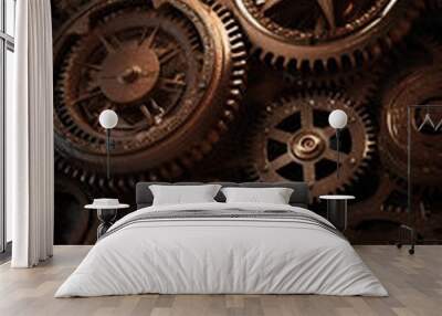 Vintage background with brass gears. Steampunk style background. Wall mural