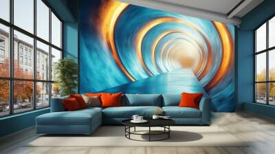 A blue tunnel with orange walls Wall mural