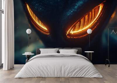 A close up of an alien face with glowing eyes Wall mural