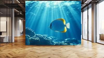 A fish is swimming in the ocean with the sun shining on it Wall mural