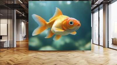 A goldfish swimming in a tank with rocks and pebbles Wall mural