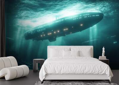 A large ship is floating in the ocean with a blue sky in the background Wall mural