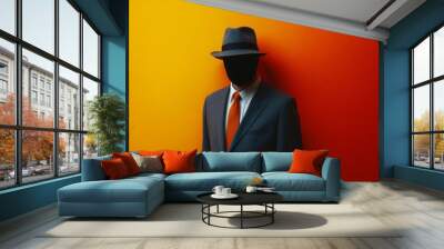 A man in a suit and hat stands in front of a yellow wall Wall mural