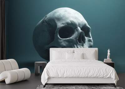 A skull is shown in a blue background Wall mural